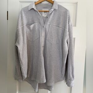 Aerie Heather Gray Waffle Knit Button Down Shirt